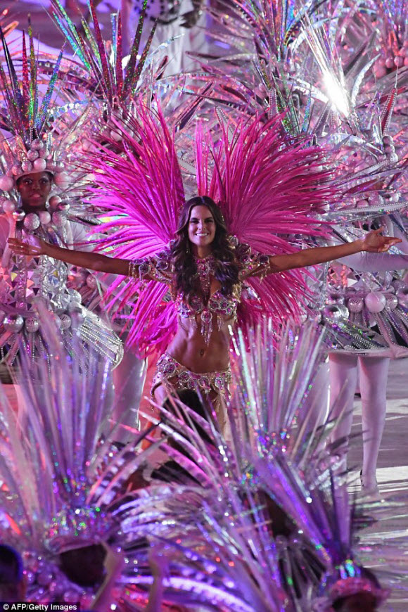 Izabel Goulart reveals almost all of her stunning figure in sexy carnival costume for Olympics Closing Ceremony