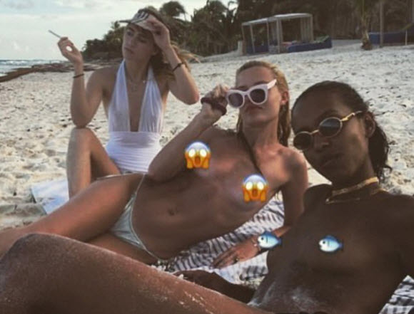 Georgia May Poses Topless With Her Models Pals At Beach