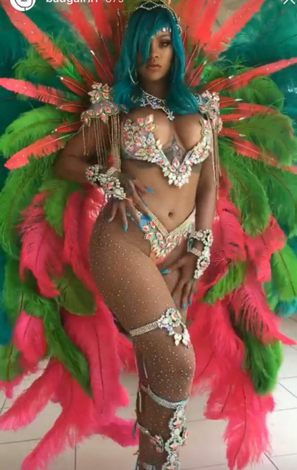 Rihanna Flaunts Her Boobs In Jeweled Bikini During Barbados Festival