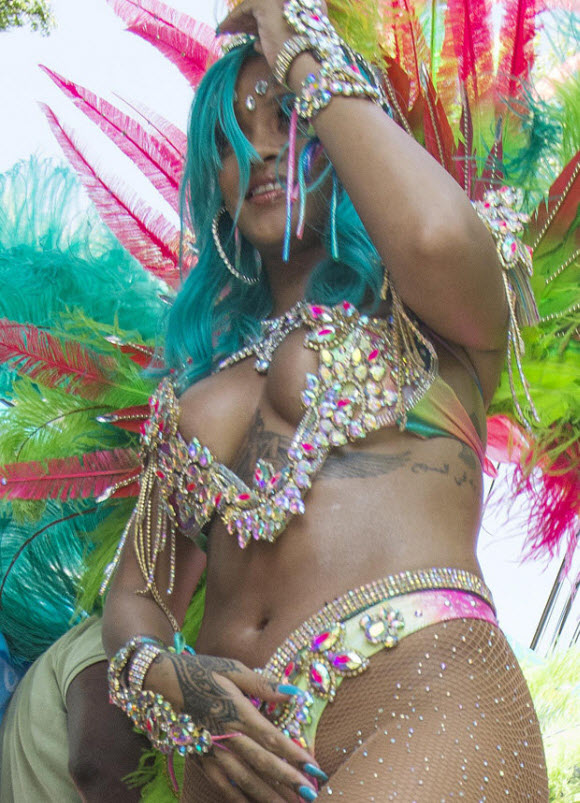 Rihanna Flaunts Her Boobs In Jeweled Bikini During Barbados Festival