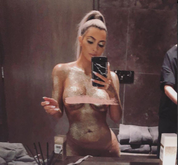 Kim Kardashian Strippes Off and Coates Her Body In Glitter For New Racy Snaps