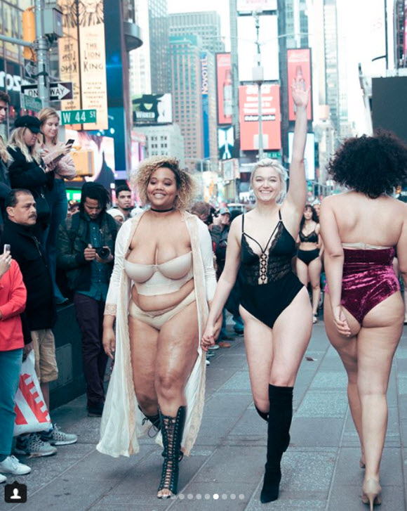 In Times Square Wearing Just Lingerie