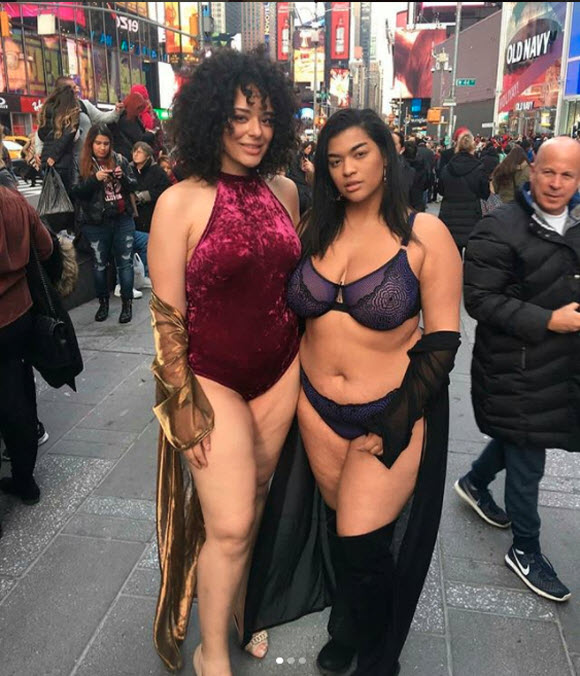 In Times Square Wearing Just Lingerie
