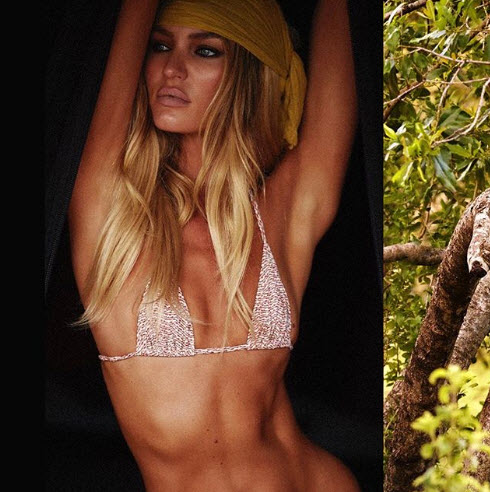 Candice Swanepoel’s Poses Sexy In Leopard-Print Bikini 