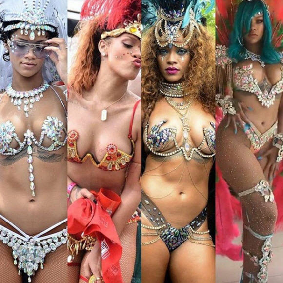 Rihanna Flaunts Her Boobs In Jeweled Bikini During Barbados Festival Rihanna Flaunts Her Boobs In Jeweled Bikini During Barbados Festival