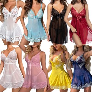 Women's Sexy-Lingerie Babydoll G-string Sleepwear Underwear Lace Dress Nightwear